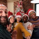 Mix People Celebreating Christmas Taking Selfie