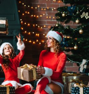 Mother Child Enjoying Christmas Decorations