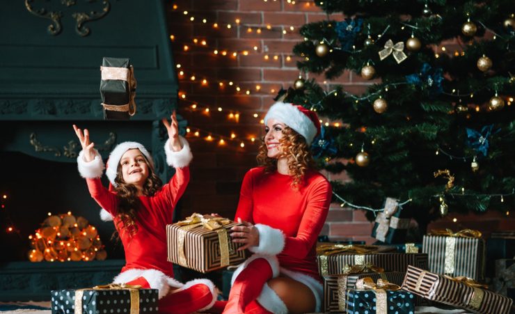 Mother Child Enjoying Christmas Decorations