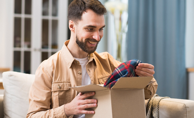 Man Opeaning A Gift Being Happy