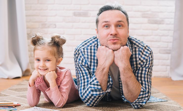 Dad And Daughter Thinking Together