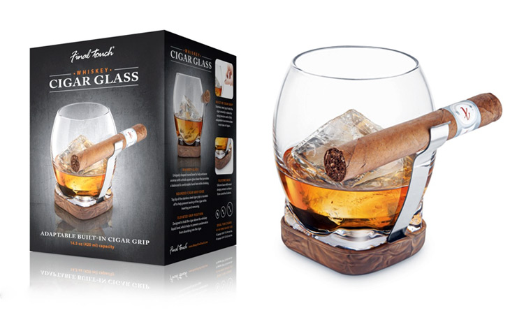 Whiskey Cigar Glass With Built-in Coaster and Cigar Grip