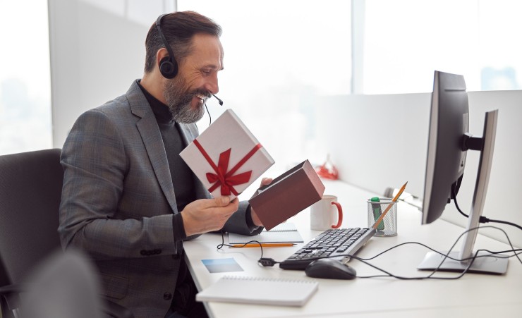 Father Getting Gift At Work