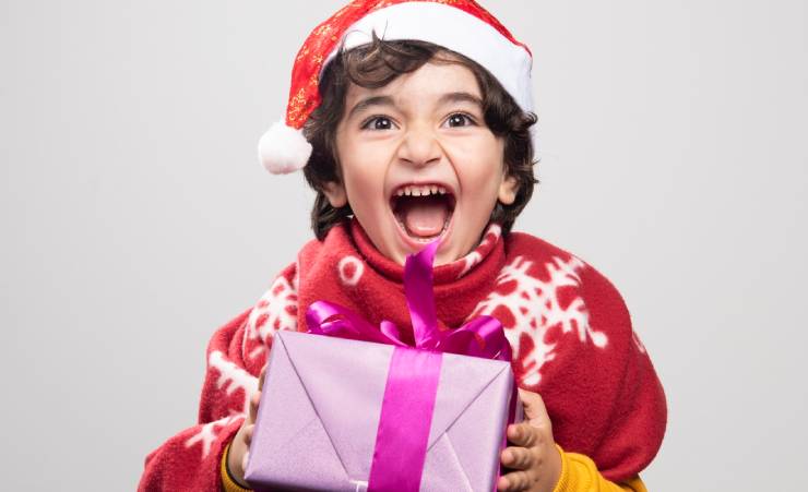 Happy Boy With Single Christmas Gift