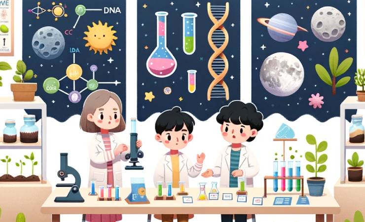 Illustration Kids Doing Science Experiments