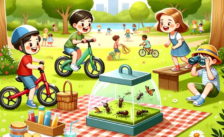 Illustration Kids With Bikes Having An Adventure