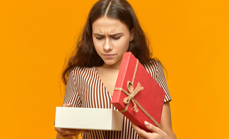 Inappropriate Christmas Gift Unhappy Woman