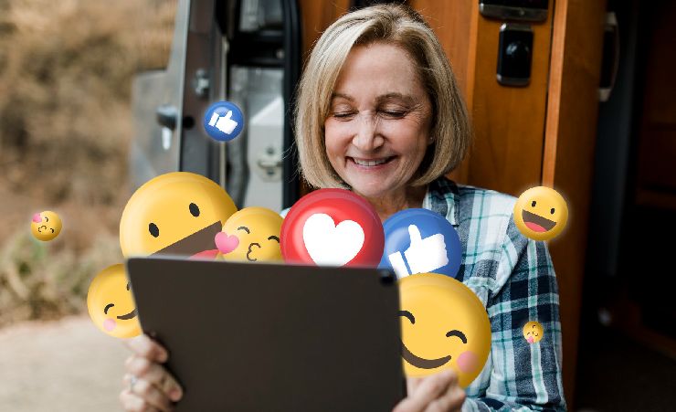 Older Woman Happy With Social Media Sympathy