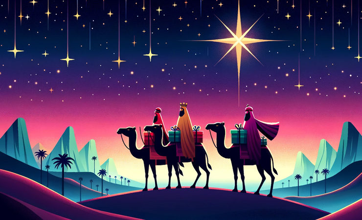 Three Kings Giving Gifts Illustration 1