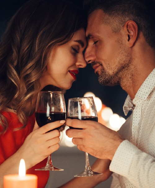 Romantic Couple Drinking Wine