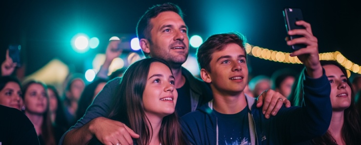 Father With Tow Kids At Concert
