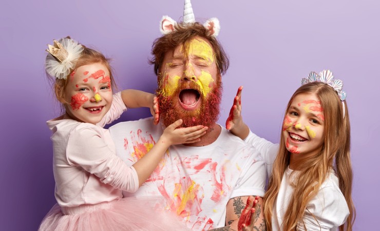 Father And Daughters Paint Mess