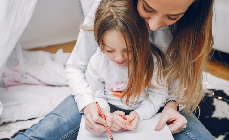 Mother Child Planing On Paper