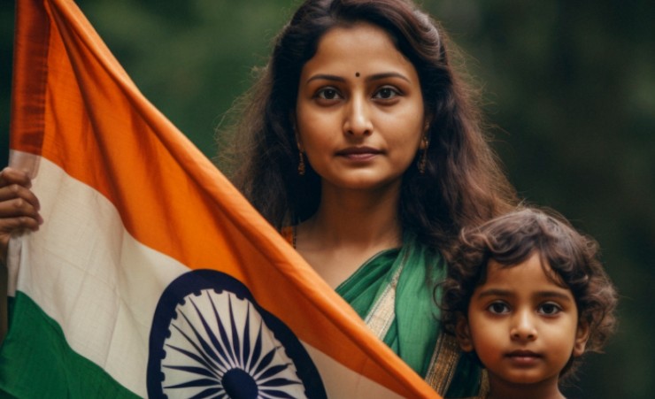 Indian Woman Child Flag