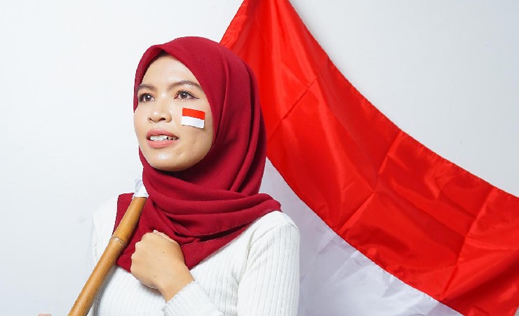 Indonesian Woman And Flag