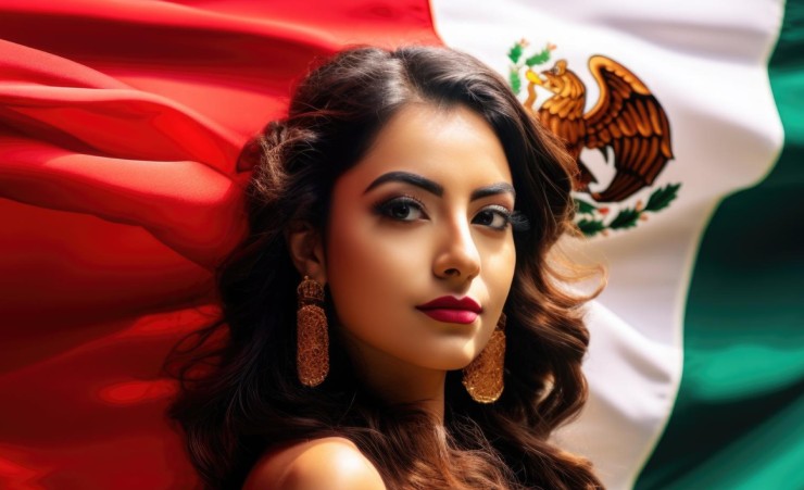 Mexican Woman And Flag