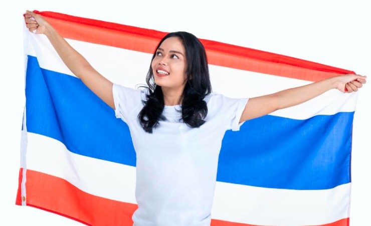 Thai Woman Holding Flag