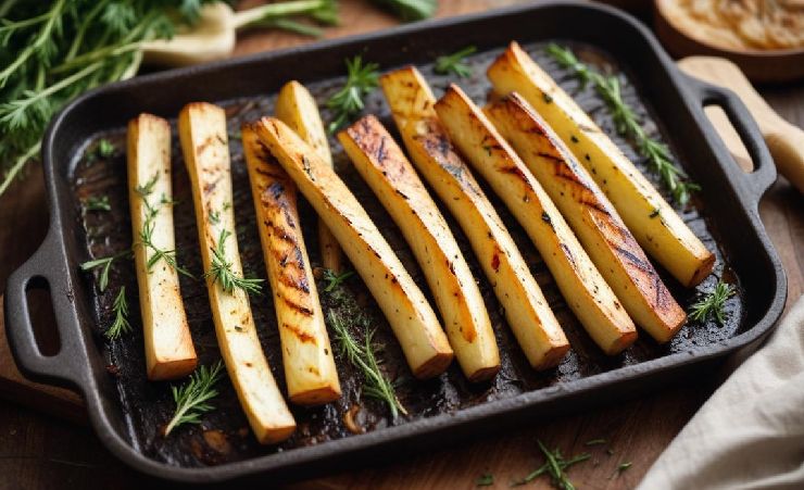 grilled parsnips side by side