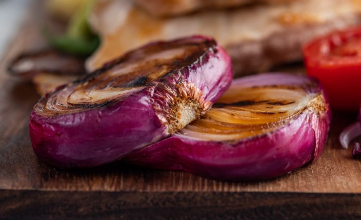 shallots grilled halved on platter