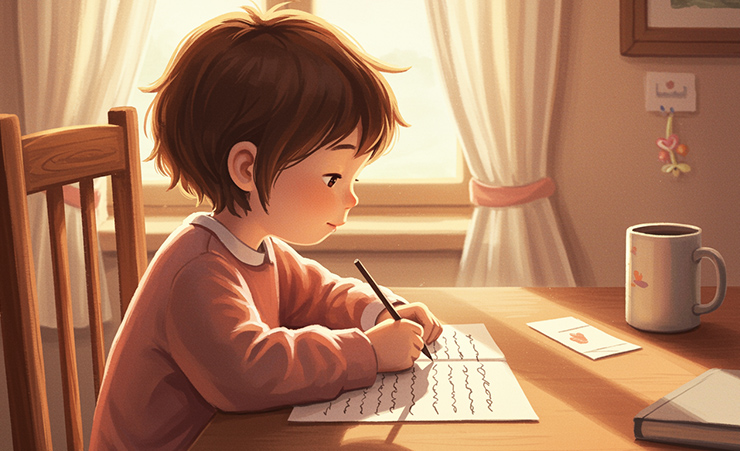 Child Writing Cartoon