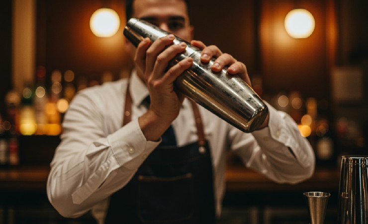 Man Shaking A Boston Shaker Cocktail