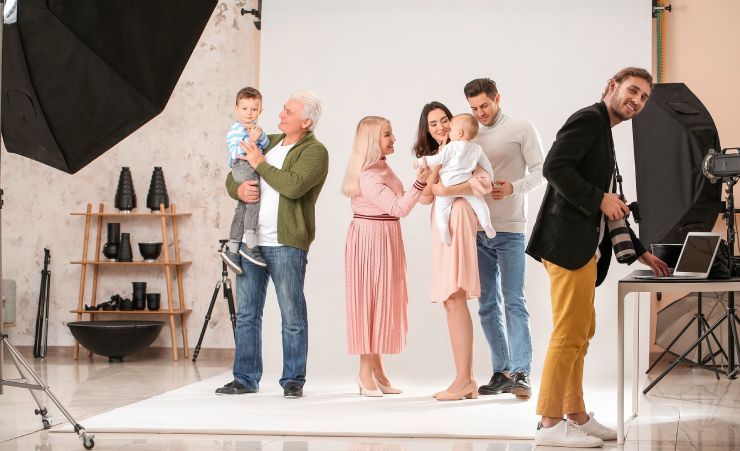 Family Preparing For Photo Shoot Studio