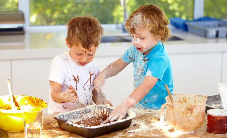Two Kids Cooking Messy